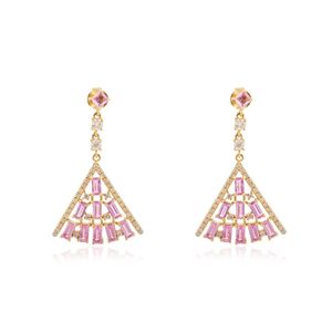 Design unique meilleur prix 18 carats or jaune véritable saphir rose naturel et diamant pyramide boucles d'oreilles bijoux de luxe femme - Product Image 1