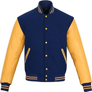 Veste universitaire élégante pour homme, manches longues, contraste de couleurs, veste d'hiver en laine et duvet pour les seniors, avec capuche, taille XS, tissu tissé - Product Image 3