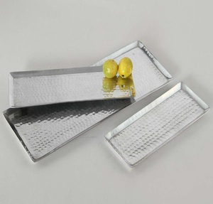 Luxueux 100% alimentaire sûr aluminium métal nickelé plateaux de service bol plateaux plaque de charge plateau martelé à la main - Product Image 6