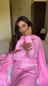 Elegant <b>Pink</b> Georgette <b>Salwar</b> <b>Kameez</b> Plazo Fancy Lace Detailing Traditional Style Quick Dry All Seasons Festive Parties Mehendi - Product Image 5