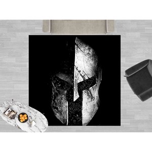 Tapis imprimé Molon Labe avec motif de casque spartiate - Tapis noir moderne, avec poils doux - Product Image 2