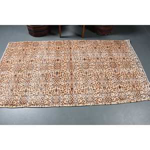 พรมขนสัตว์สไตล์ตุรกีวินเทจสีน้ำตาลเบจคลาสสิกขนาด3.9x6.9ฟุตสี่เหลี่ยมปะต่อสำหรับห้องนั่งเล่นห้องโถงยางพาราหนุนหลัง - Product Image 3