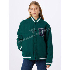 Custom Style Women's High Quality <b>100</b>% <b>Wool</b> <b>Fabric</b> Lettermen Varsity Jacket,Chenillie Embroidery Patches,Inside Quilted Lining - Product Image 3