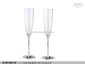 Ensemble de 2 flûtes à champagne Winko BAND, bande dorée, argenté laqué - Product Image 1