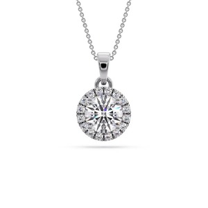 Colgante de Diamante Redondo Luminoso con Halo Simple, Diamante Cultivado en Laboratorio de 0.50 Ct en Platino, para Uso Diario, Regalo - Product Image 2