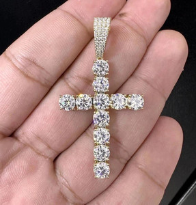 925 <b>Silver</b> Round Cut Moissanite <b>Cross</b> <b>Pendant</b> Miami Cuban Link for Gift Charm <b>Pendants</b> Type - Product Image 1