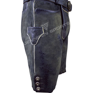 OKtoberfest Bavarian Men's Genuine Cowhide Suede Leather Lederhosen Short Front Bordado Side Back Pockets Belt Loops Solid - Product Image 2