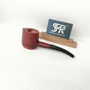 Pipe à fumer en bois classique, faite à la main, réutilisable, écologique, bol poli rouge foncé, tige noire lisse, pipe à tabac traditionnelle - Product Image 1