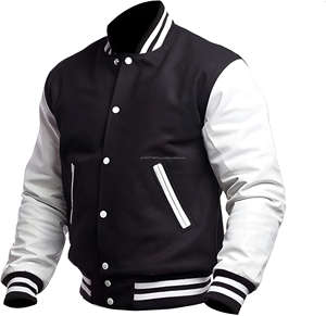 Veste de baseball en cuir de vachette de haute qualité, personnalisable, col montant, style bomber, fermeture double boutonnage, logo sur le devant - Product Image 5
