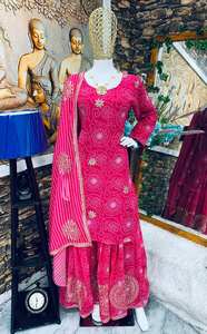 นักออกแบบปาร์ตี้สวมด้านบนและพลาสโซกับ duppata แฟนซีและงานเย็บปักถักร้อย - Product Image 6