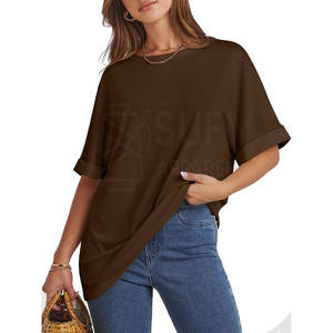 Prix de gros T-shirt d'été respirant uni sur mesure grande taille pour femme, style décontracté dernière tendance - Product Image 4