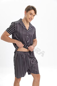 Summer Beach Print Men Shorts Sleeve Satin Shirt Hawaii Sets Pajamas Pijamas Pyjamas <b>Pjs</b> 2 Piece Set for Man - Product Image 3