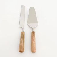 Desain Unik Stainless Steel Gagang Kayu Buatan Tangan Ramah Lingkungan Warna Dapat Disesuaikan Alat Penyajian Kue Dekorasi Dessert yang Dapat Digunakan Kembali