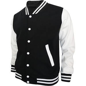 Chaqueta Universitaria de Béisbol con Letras Bordadas en Chenilla, Logotipo Personalizado, Manga de Cuero, Lana Negra, Venta al Por Mayor OEM - Product Image 1