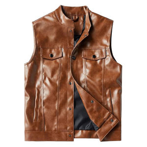 2025 New Style <b>Men's</b> High Quality Custom Made <b>Black</b> Faux Real Leather Motorcycle <b>Vest</b> Vintage Riding Biker Breathable for Winter - Product Image 3