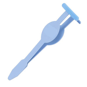 Pinzas aplicadoras de pestañas profesionales Pinzas aplicadoras de pestañas de acero de metal recubierto azul con estuche de cuero - Product Image 3