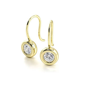 Boucles d'oreilles crochet diamant rond en or massif 14 carats Boucles d'oreilles en or avec pierres précieuses - Product Image 4