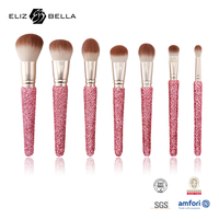 Ensemble de pinceaux de maquillage de luxe en strass rose, poils synthétiques en nylon, manche en bois, pinceau pour le visage et les yeux, OEM ODM