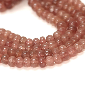 ลูกปัดควอตซ์สตรอเบอร์รี่ AAA ทรงรอนเดล: ขนาด 7-9 มม. พลอยสีชมพู, สายยาว 15 นิ้ว - Product Image 4