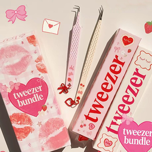 Nouveautés : Pinces professionnelles à pointe en fibre, couleur or rose nude, pour extensions de cils, pinces à cils à pointe en fibre - Product Image 1