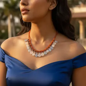 Collier bohème pour femme en calcédoine et grenat, tendance, religieux, mignon, chaînes parfaites, cadeau idéal avec agate et perle comme pierres principales - Product Image 2