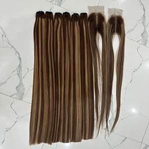 Venta al por mayor Remy Hair Virgin Donor Piano Color Shades Double Bone Straight Bundles Frontal Extensiones de cabello humano vietnamita - Product Image 6