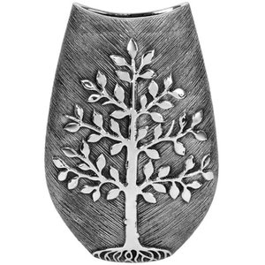 Vase à fleurs en relief avec arbre en métal en aluminium noir antique, glaçure transparente côtière pour dessus de table décoratif de mariage - Product Image 1