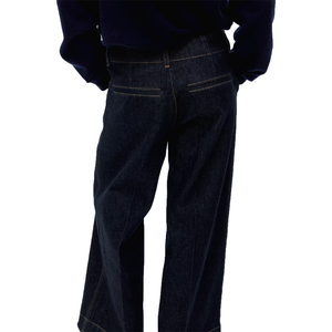 2026 último diseño de pantalones vaqueros holgados personalizados de pierna ancha para mujer, ropa de calle lavada para hombre, pantalones vaqueros Vintage de tiro medio con cordón al por mayor - Product Image 4