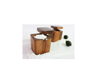 Boîte et cuillère de rangement de sel en bois d'acacia, support de récipient de sel de cuisine avec la pièce de conception la plus basse et au meilleur prix - Product Image 4