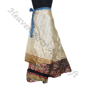 Nuevas faldas largas de seda Reversible Old Sari Silk Wrap Falda larga Indian Latest Double Layer Silk Long Wear Falda Fabricante - Product Image 3
