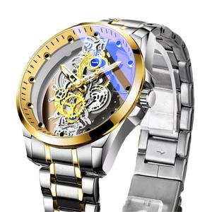 Reloj de Pulsera Mecánico de Cuarzo para Hombre, Doble, Transparente, Hueco, Automático, Elegante, Luminoso, Impermeable, Premium, Casual, Delgado, Básico - Product Image 5