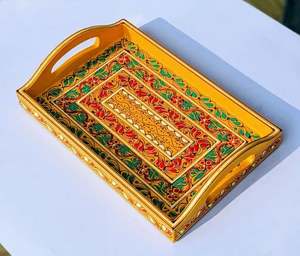 Plateau de service en bois peint à la main Swati Art, Plateau de service en bois peint à la main Swati Art, Ensemble de plateaux de service en bois - Product Image 2