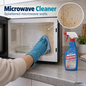 Spray detergente per microonde 500ml al limone, sgrassatore a bassa schiuma per microonde, rimuovi unto incrostato e schizzi di grasso per piatto girevole interno OEM - Product Image 2