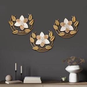 Art mural en métal Fleur dorée Décoration d'intérieur élégante Pièce maîtresse Sculpture murale moderne pour salon Chambre ou bureau - Product Image 2