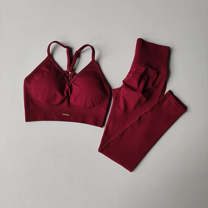 Conjunto de Fitness de levantamiento de cadera sin costuras, sujetador con cuello en V para mujer, conjunto de Yoga, ejercicio de secado rápido, masaje de hierro, pantalones ajustados altos en grasa - Product Image 5