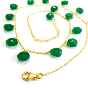 Handmade Sterling Silver 925 Gold Plated <b>Green</b> Onyx Gemstones Affordable Ladies Wear Link Chain <b>Necklace</b> - Product Image 1