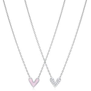 Collier en argent sterling 925 fait main avec pendentif cœur émaillé rose double face et zircone cubique, vente en gros turque - Product Image 5