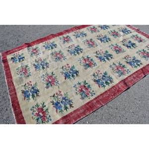 Vintage Turkish Rug Large 5.6 X 8.4 ft Area Classic Beige <b>Red</b> Abstract Patchwork 10mm Latex for Hallway Room <b>Wool</b> Material - Product Image 4