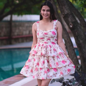 Mini vestido de noche floral de algodón plisado estampado de talla grande Casual elegante Sexy fiesta Vintage Boho - Product Image 1