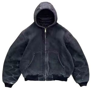 Sudadera con capucha con cremallera lavado ácido para hombre 100% algodón básico de gran tamaño Fit Logo frontal cuello con capucha 2026 - Product Image 1