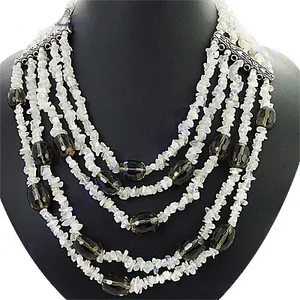 Collar en capas de piedra preciosa blanca y cuarzo ahumado para mujer - Product Image 3