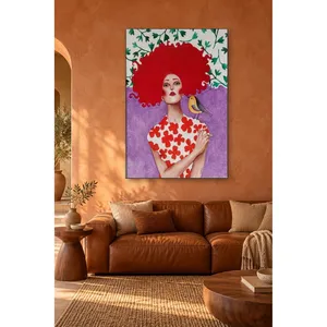 Impression sur toile de femme afro aux cheveux roux et d'oiseau jaune de Fida - Product Image 3