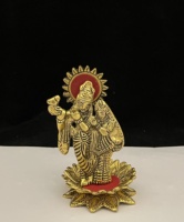 Estatua hecha a mano de Latón chapado en oro para decoración del hogar, estatua de pie con diseño de Radha Krishna Idol Kamal, regalo de boda