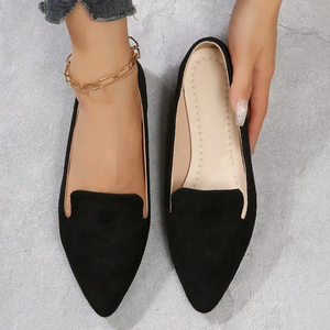 Zapatos planos de ballet sin cordones con punta en pico a cuadros azul marino y dorado para mujer, zapatos planos informales para ir al trabajo y oficina - Product Image 1