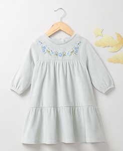 2026 Custom Summer Eco-Friendly Breathable <b>Short</b> <b>Sleeve</b> Grey Embroidered Tier Dress for Girls Easy to Dress up or Down - Product Image 1