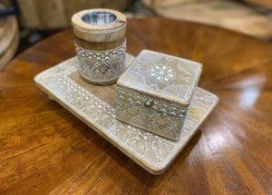 Juego de quemador Bakhoor de resina de madera portátil de alta calidad, bandeja de caja, soporte de incienso Medkhan para uso religioso, fresa de sándalo - Product Image 5