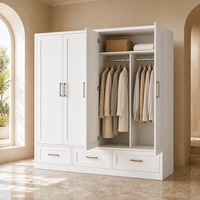 Armoire blanche sur mesure pour chambre à coucher, meuble de chambre à coucher, placard à 4 portes avec 3 tiroirs pour hôtel, villa, appartement