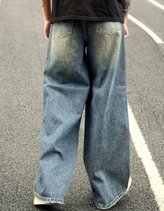 กางเกงยีนส์ทรงหลวมสไตล์วินเทจสีน้ำเงินลำลองสำหรับผู้ชาย แฟชั่นไฮสตรีท ใส่สบาย - Product Image 2