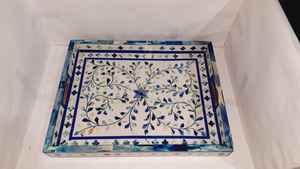 Bandeja para servir con incrustaciones de hueso Floral azul de China, estilo artesanal, Material de resina, decoración Vintage para el hogar, precios directos de fábrica, tamaño personalizado - Product Image 2