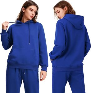Blue Hooded Sweatshirt and Sweatpants Set Solid Color Casual Tracksuit for Adults All Seasons <b>Jogger</b> Sweatsuit - Product Image 3